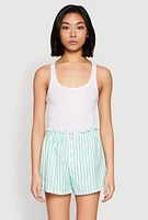 Womens Heart Detail Striped Pajama Shorts,