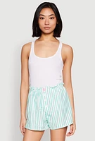Womens Heart Detail Striped Pajama Shorts,