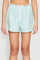 Womens Heart Detail Striped Pajama Shorts,