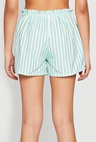 Womens Heart Detail Striped Pajama Shorts,