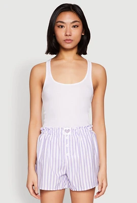 Womens Heart Detail Striped Pajama Shorts, Purple, Size L