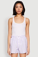 Womens Heart Detail Striped Pajama Shorts, Purple, Size L