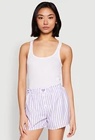 Womens Heart Detail Striped Pajama Shorts, Purple, Size L