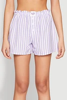 Womens Heart Detail Striped Pajama Shorts, Purple, Size L