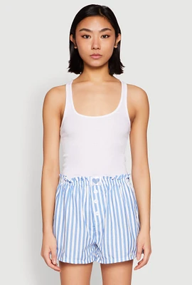 Womens Heart Detail Striped Pajama Shorts,