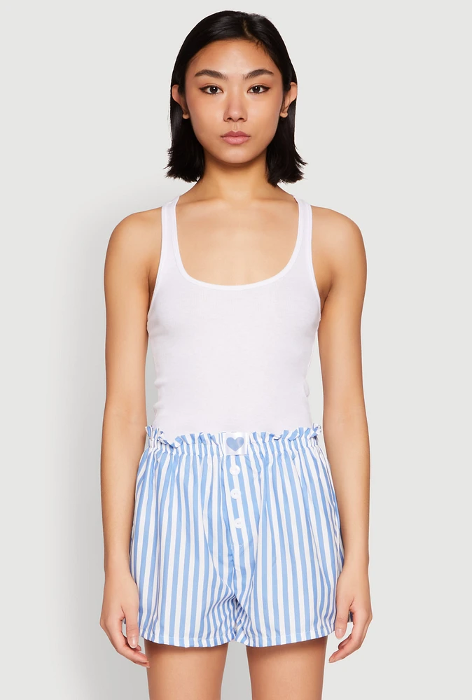Womens Heart Detail Striped Pajama Shorts,