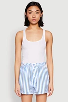 Womens Heart Detail Striped Pajama Shorts,