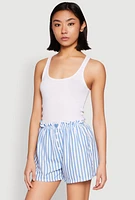Womens Heart Detail Striped Pajama Shorts,