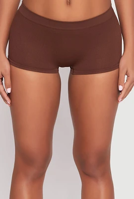 Womens Seamless Rib Knit Boyshort Panty, Brown, Size M