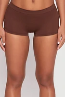 Womens Seamless Rib Knit Boyshort Panty, Brown, Size M