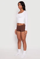 Womens Seamless Rib Knit Boyshort Panty, Brown, Size M