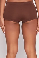 Womens Seamless Rib Knit Boyshort Panty, Brown, Size M