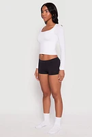 Womens Rib Knit Seamless Boyshort Panty, Black, Size S