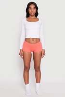 Womens Ribbed Knit Seamless Boyshort Panty, Orange,