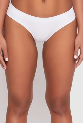 Womens Seamless Rib Knit Bikini Panty, White, Size M