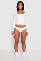 Womens Seamless Rib Knit Bikini Panty, White, Size M