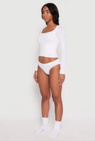 Womens Seamless Rib Knit Bikini Panty, White,