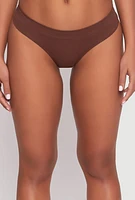 Womens Seamless Ribbed Thong, Brown,