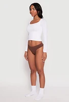 Womens Seamless Ribbed Thong, Brown,