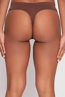 Womens Seamless Ribbed Thong, Brown,