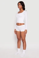 Womens Ribbed Knit Seamless Boyshort Underwear, White, Size XL