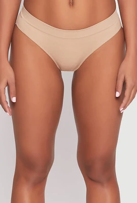 Womens Ribbed Knit Seamless Bikini Panty, Beige, Size XL