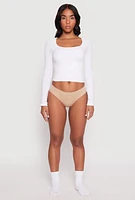 Womens Ribbed Knit Seamless Bikini Panty, Beige, Size S