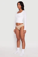 Womens Ribbed Knit Seamless Bikini Panty, Beige, Size M