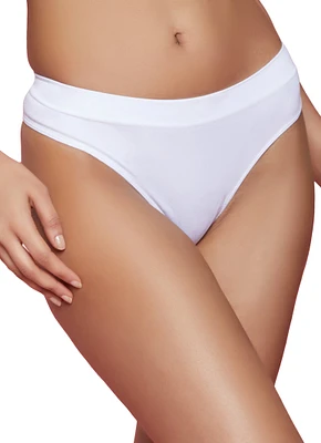 Womens Basic Colored Seamless Thong Panty, White, Size L