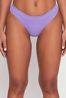 Womens Seamless Solid Rib Knit Thong, Purple, Size M