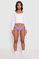 Womens Seamless Solid Rib Knit Thong, Purple, Size M