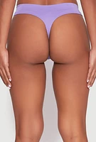 Womens Seamless Solid Rib Knit Thong, Purple, Size M