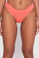 Womens Seamless Solid Rib Knit Thong, Orange, Size XL