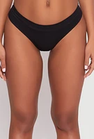 Womens Solid Ribbed Knit Seamless Thong Panty, Black, Size L
