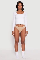 Womens Seamless Rib Knit Thong, Beige, Size S