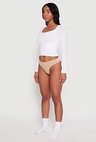 Womens Seamless Rib Knit Thong, Beige, Size S