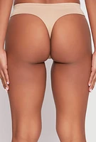 Womens Seamless Rib Knit Thong, Beige, Size XL