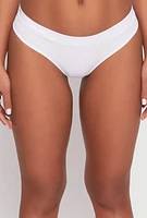 Womens Ribbed Knit Seamless Thong Panty, White, Size L