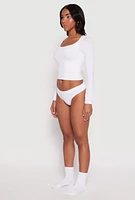 Womens Ribbed Knit Seamless Thong Panty, White, Size L