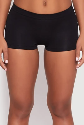 Womens Seamless Solid Boyshort Panty, Black, Size M