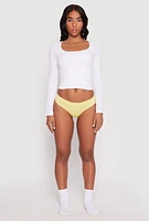 Womens Seamless Basic Solid Thong Panty, Yellow, Size S