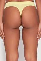 Womens Seamless Basic Solid Thong Panty, Yellow, Size S