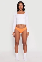 Womens Seamless Basic Solid Thong Panty, Orange, Size M