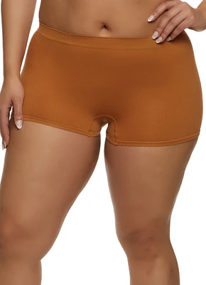 Womens Plus Size Seamless Ribbed Boyshort Panty, Brown, Size 3X
