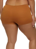 Womens Plus Size Seamless Ribbed Boyshort Panty, Brown, Size 3X