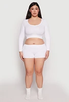 Womens Plus Seamless Rib Knit Boyshort Panty, White,