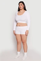 Womens Plus Seamless Rib Knit Boyshort Panty, White,