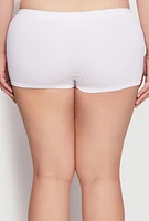 Womens Plus Seamless Rib Knit Boyshort Panty, White,
