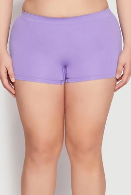 Womens Plus Size Ribbed Seamless Boyshort Panty, Purple, Size 3X