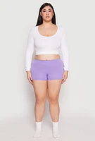 Womens Plus Size Ribbed Seamless Boyshort Panty, Purple, Size 3X